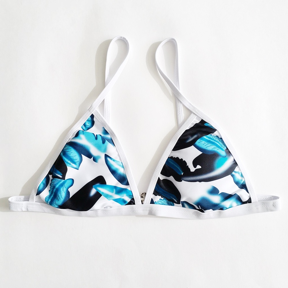 Blue and White Tropical Print Bikini Set